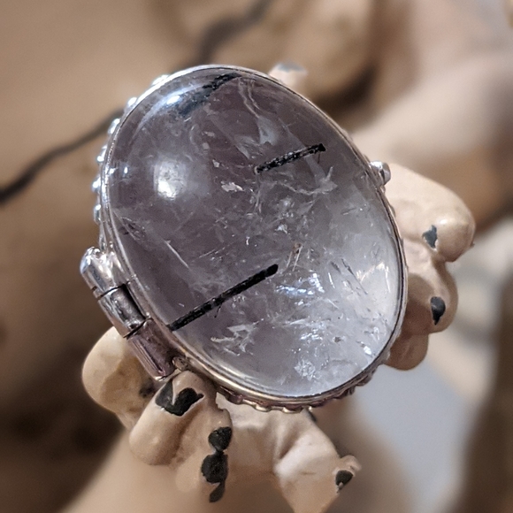 Vintage Sterling Tourmaline Quartz Poison Ring - Picture 5 of 10